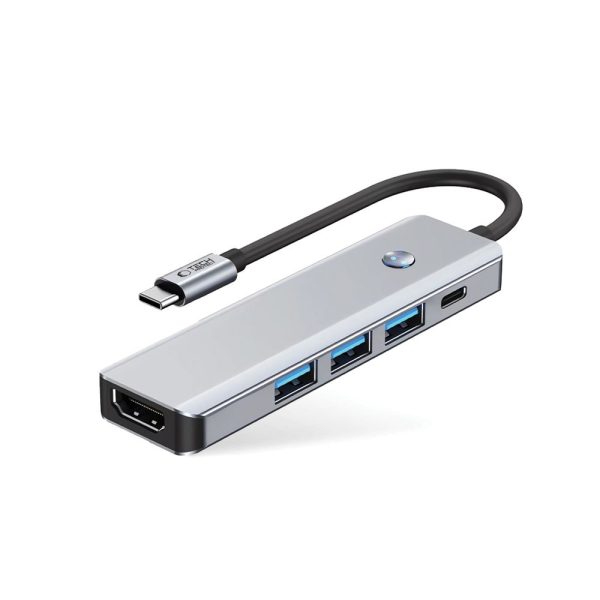 5in1 centrmezgla adapteris USB-C PD USB-A HDMI 4K 60Hz 100W - pelēks