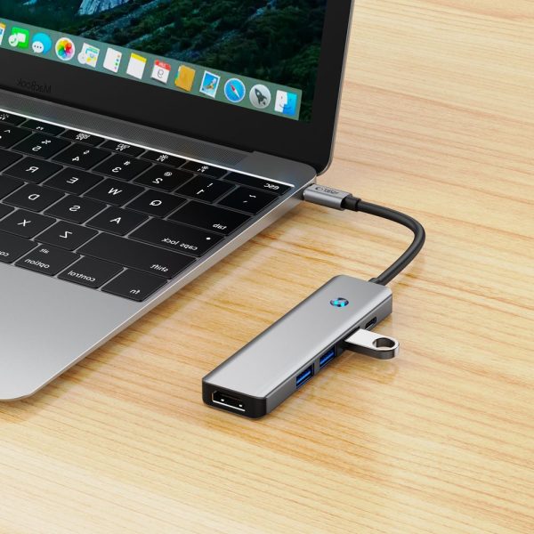 5in1 centrmezgla adapteris USB-C PD USB-A HDMI 4K 60Hz 100W - pelēks