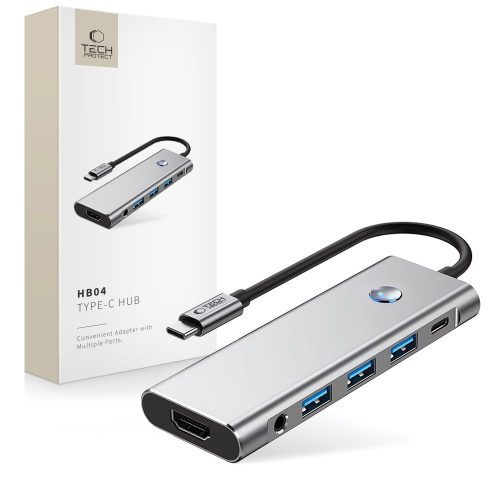 9in1 centrmezgla adapteris USB-C USB-A HDMI SD TF PD 100W mini ligzda 3.5 4K 60Hz - pelēks