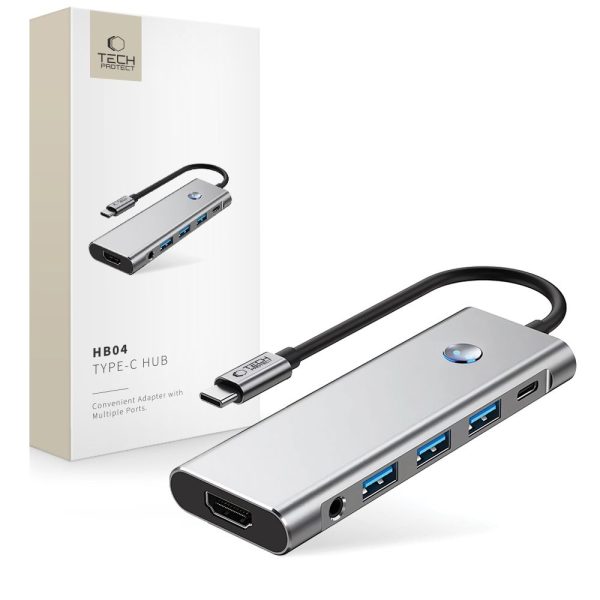9in1 centrmezgla adapteris USB-C USB-A HDMI SD TF PD 100W mini ligzda 3.5 4K 60Hz - pelēks