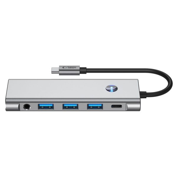9in1 centrmezgla adapteris USB-C USB-A HDMI SD TF PD 100W mini ligzda 3.5 4K 60Hz - pelēks