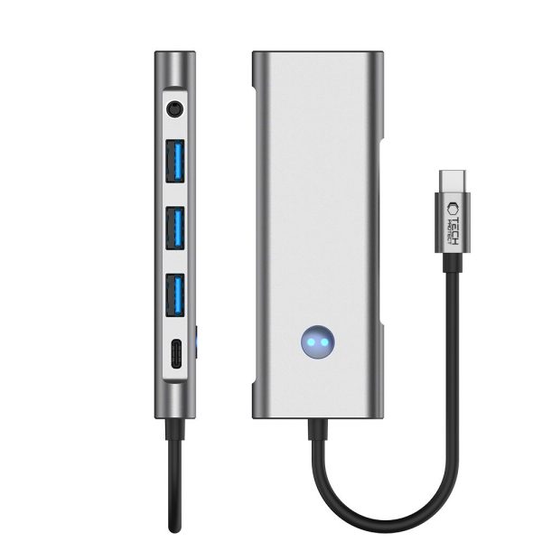 9in1 centrmezgla adapteris USB-C USB-A HDMI SD TF PD 100W mini ligzda 3.5 4K 60Hz - pelēks