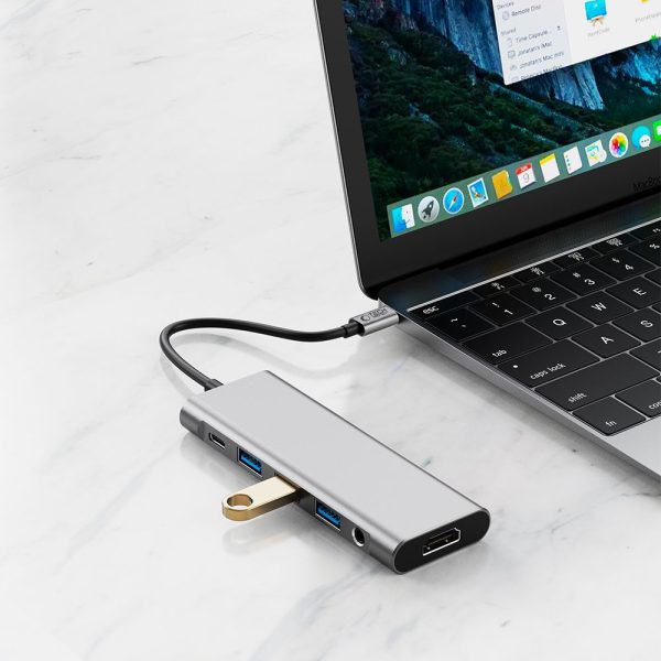 9in1 centrmezgla adapteris USB-C USB-A HDMI SD TF PD 100W mini ligzda 3.5 4K 60Hz - pelēks