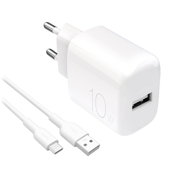 PROLITE 10W USB-A sienas lādētājs ar 1.2m USB-A - USB-C kabeli - balts