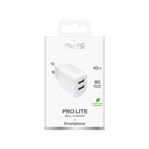 2x USB-A PROLITE 10W sienas lādētājs - balts