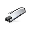 6in1 centrmezgla adapteris USB-C USB-A HDMI RJ45 4K 30Hz PD 100W - pelēks