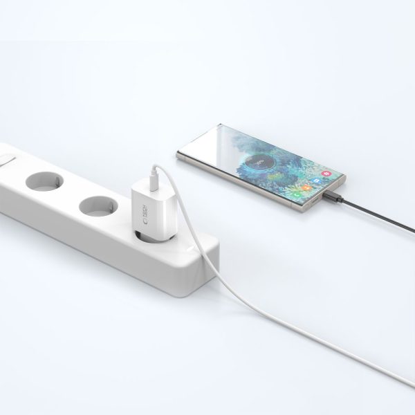 USB-C sienas lādētājs ar USB-C PD 20W kabeli - balts