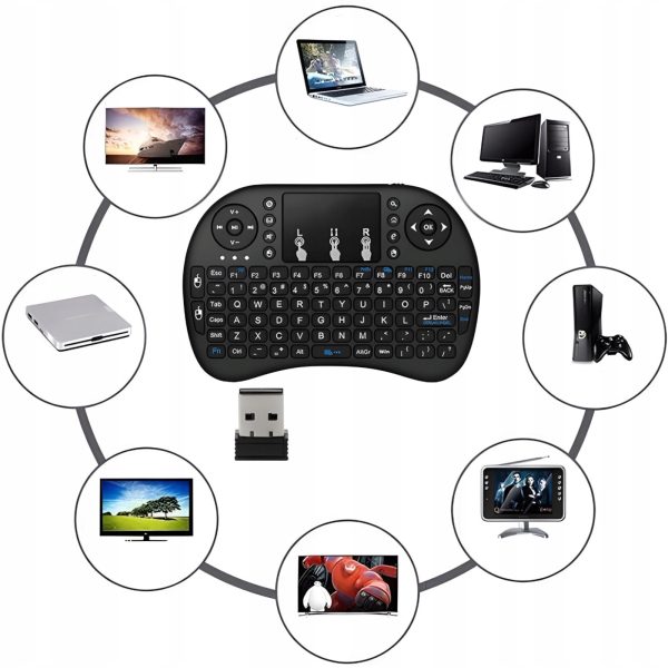 Mini bezvadu tastatūra ar skārienpaliktni, fona apgaismojumu, viedtelevizoram BT