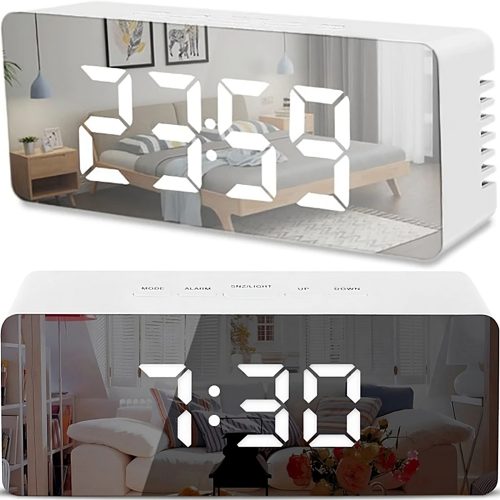 Modinātājs ar termometru un LED apgaismojumu - spogulis