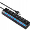 USB-A centrmezgla sadalītājs ar apgaismotiem slēdžiem, 7 porti