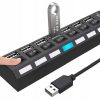 USB-A centrmezgla sadalītājs ar apgaismotiem slēdžiem, 7 porti