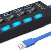 USB-A centrmezgla sadalītājs ar apgaismotiem slēdžiem, 4 porti