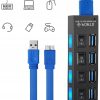 USB-A centrmezgla sadalītājs ar apgaismotiem slēdžiem, 4 porti