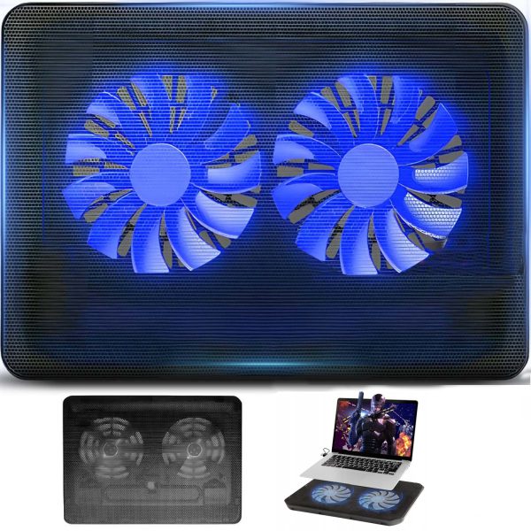 Klēpjdatora dzesēšanas paliktnis ar 2 LED ventilatoriem 12-15.4''