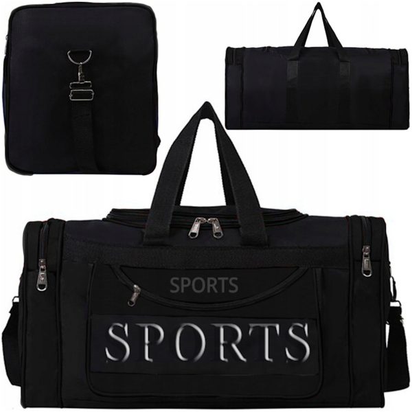Sporta ceļojumu plecu soma ar 3 kabatām - melna