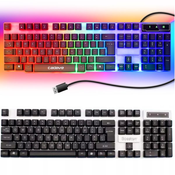 Vadu multimediju tastatūra ar fona apgaismojumu spēlētājiem, krāsaina USB