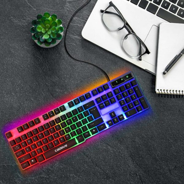 Vadu multimediju tastatūra ar fona apgaismojumu spēlētājiem, krāsaina USB