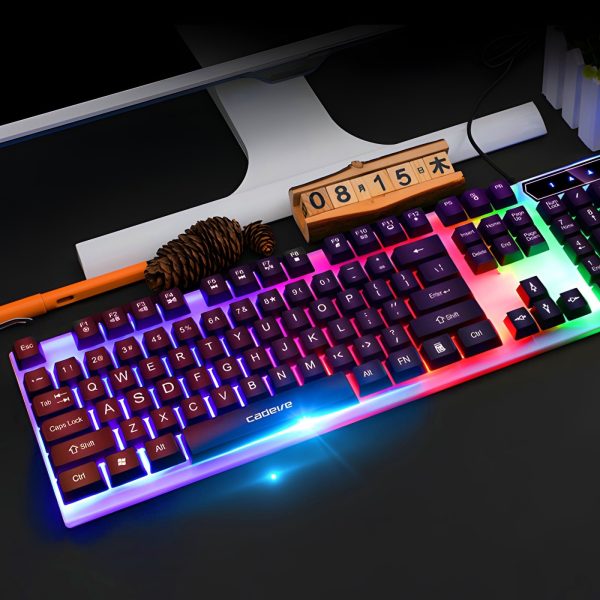 Vadu multimediju tastatūra ar fona apgaismojumu spēlētājiem, krāsaina USB