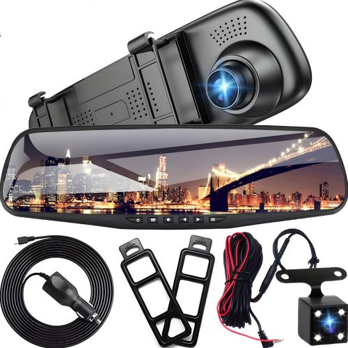 Automašīnas DVR ar atpakaļskata kameru spogulī FULL HD TF
