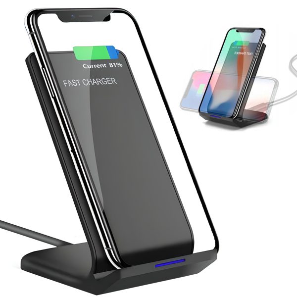 Bezvadu induktīvs viedtālruņa lādētājs ar Qi 10W statīvu