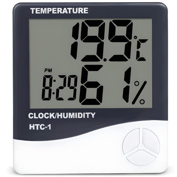 Digitālais termometrs-higrometrs ar modinātāju un datumu, stāvošs, darbināms ar baterijām, 0-50C