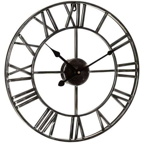 Retro sienas pulkstenis ar romiešu cipariem LOFT, diametrs 50 cm - melns