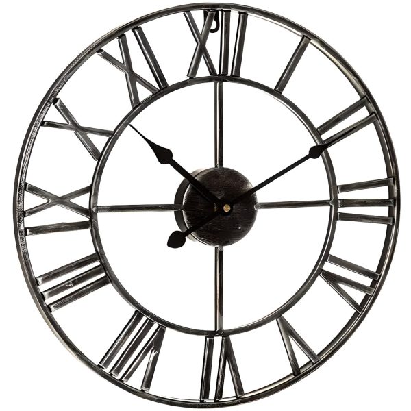 Retro sienas pulkstenis ar romiešu cipariem LOFT, diametrs 50 cm - melns
