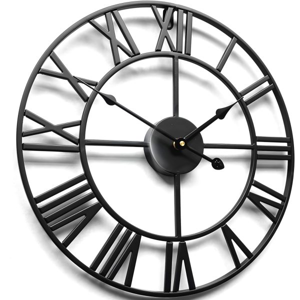 Retro sienas pulkstenis ar romiešu cipariem LOFT, diametrs 50 cm - melns