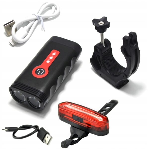 Uzlādējams velosipēda lukturis priekšējais/aizmugurējais 4 režīmi 4400 mAh - 2 gab.