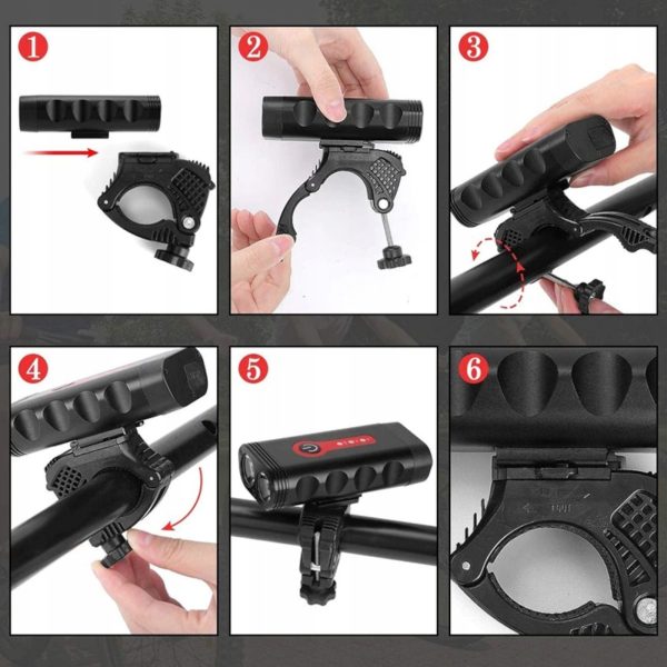 Uzlādējams velosipēda lukturis priekšējais/aizmugurējais 4 režīmi 4400 mAh - 2 gab.