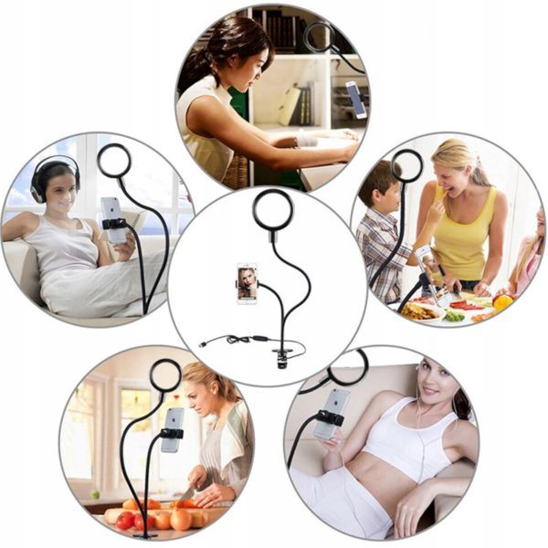 LED lampa ar klipsi selfiju telefona turētāju