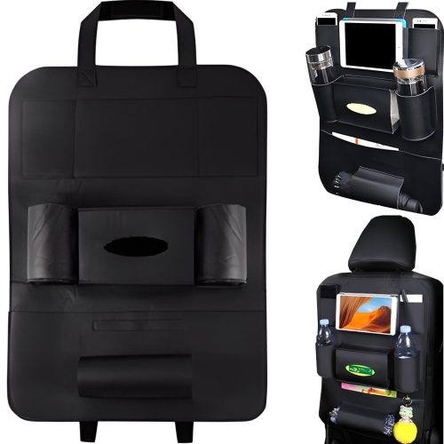 Automašīnas sēdekļa aizsarga organizators ar 7 nodalījumiem, eko āda - melns