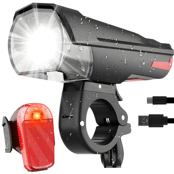 Uzlādējamas velosipēda gaismas priekšā un aizmugurē, 3 LED režīmi