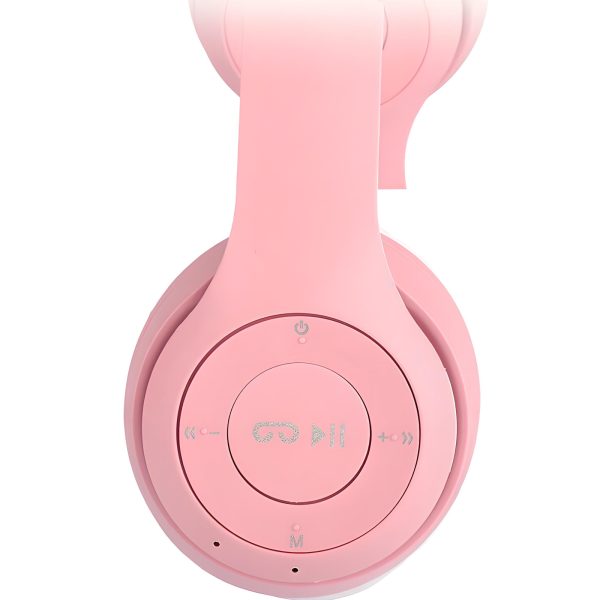 Bezvadu austiņas bērniem FM Bluetooth mirdzošas LED SD kaķis - rozā