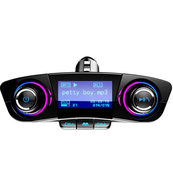 8-in-1 Bluetooth automašīnas FM raidītājs TF/SD LCD cigarešu šķiltavas ligzdai