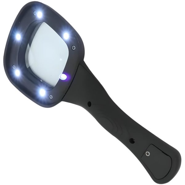 Palielināmais stikls 3x ar apgaismojumu lasīšanas darbam 5 LED