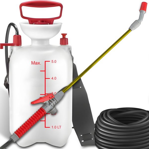 5 litru rokas dārza smidzinātājs - balts un sarkans