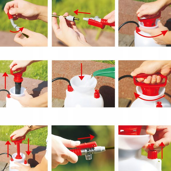 5 litru rokas dārza smidzinātājs - balts un sarkans