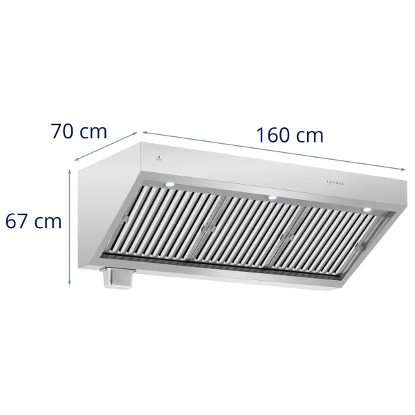 10013435-6.jpg Gastronomiskais tvaika nosūcējs ar motoru un apgaismojumu STEEL 160 cm 1500 m3/h 250 W