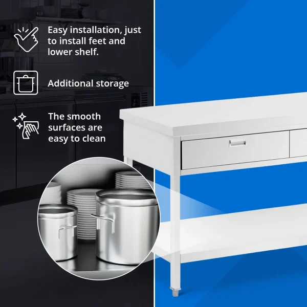 Galds, darba virsma, 3 atvilktnes, plaukts, TĒRAUDS, 200 x 60 cm