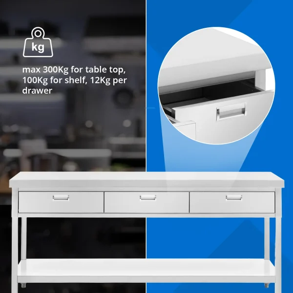 Galds, darba virsma, 3 atvilktnes, plaukts, TĒRAUDS, 200 x 60 cm