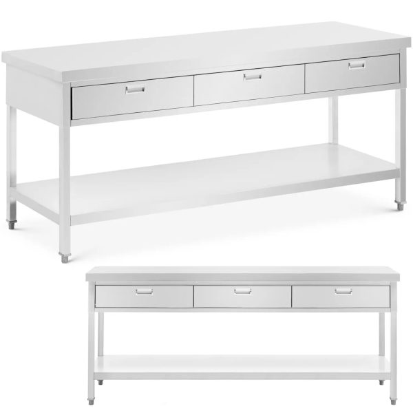 Galds, darba virsma, 3 atvilktnes, plaukts, TĒRAUDS, 200 x 60 cm