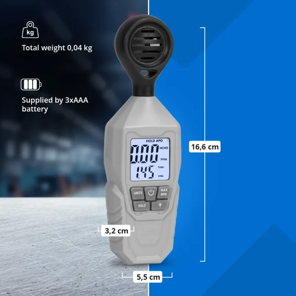 TVOC HCHO gaisa kvalitātes mērītājs no 0,01 mg/m3