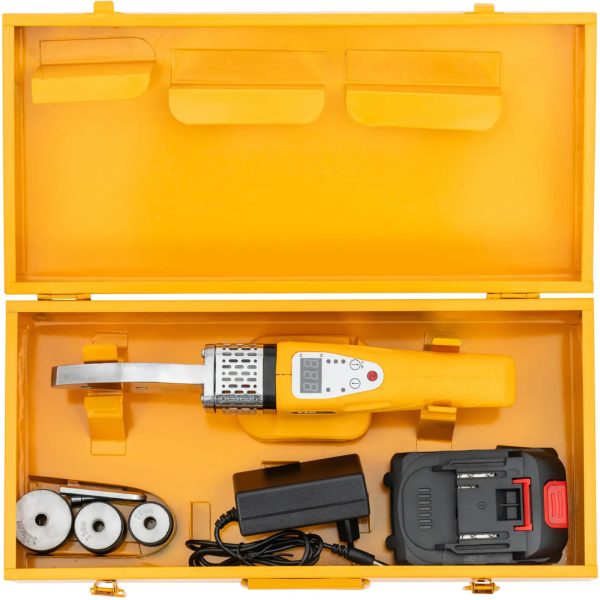 10062910-5.jpg Ar akumulatoru darbināms metināšanas aparāts PP PB PE PV caurulēm ar diametru 20-32 mm, 300C, 350 W - komplekts