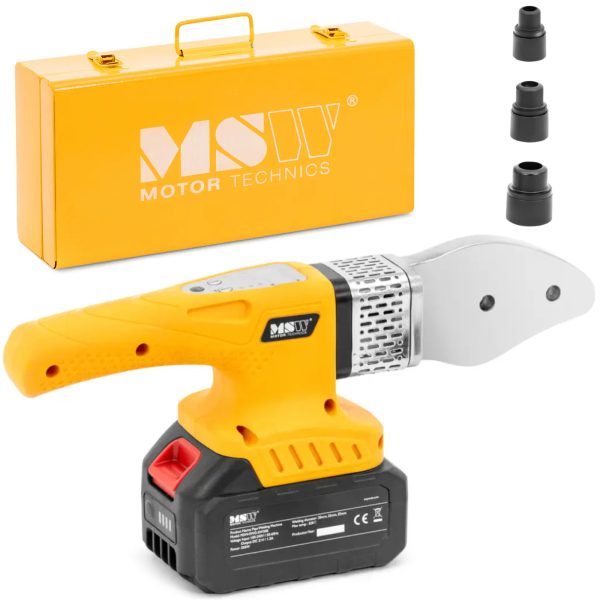 10062910-zgrzewarka-akumulatorowa-do-rur-pp-pb-pe-pv-o-sr-20-32-mm-ean-4062859282392-hurtownia-sklep.jpg Ar akumulatoru darbināms metināšanas aparāts PP PB PE PV caurulēm ar diametru 20-32 mm, 300C, 350 W - komplekts