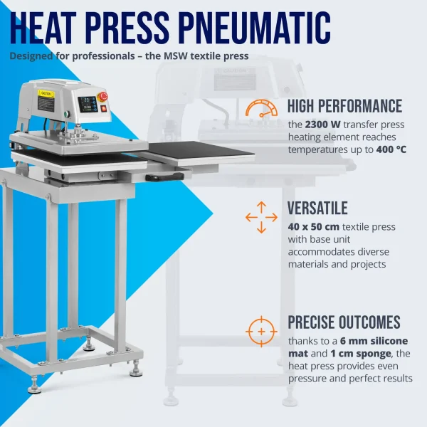 Dubultā pneimatiskā siltuma pārneses prese 40 x 50 cm