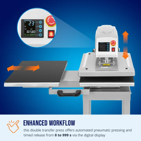 Dubultā pneimatiskā siltuma pārneses prese 40 x 50 cm