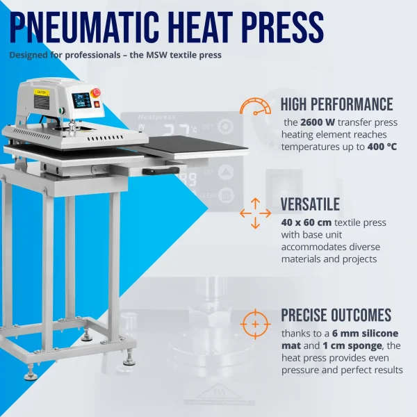Dubultā pneimatiskā siltuma pārneses prese 40x60 cm 2600 W