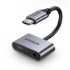 Divu portu audio adapteris USB-C (vīriešu) - 3,5 mm mini ligzda / USB-C (sieviešu) - pelēks