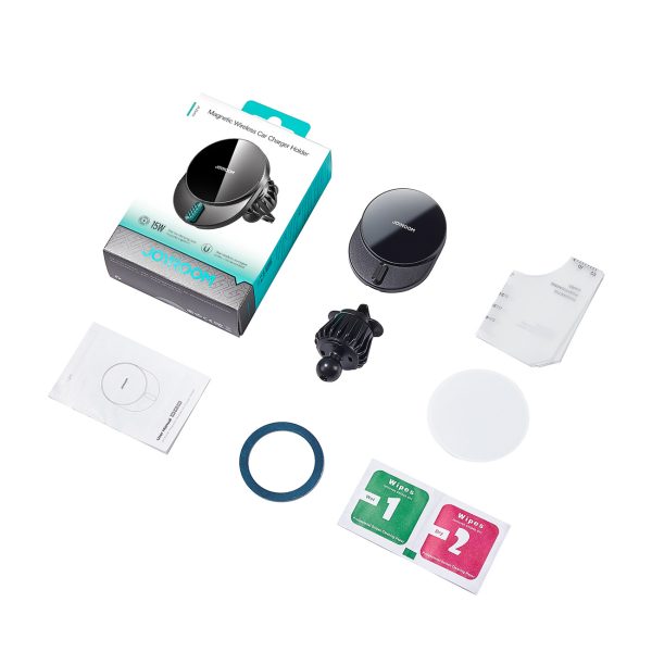 Magnētiskais tālruņa turētājs ar 15 W induktīvo lādētāju gaisa ventilācijas atverei - melns